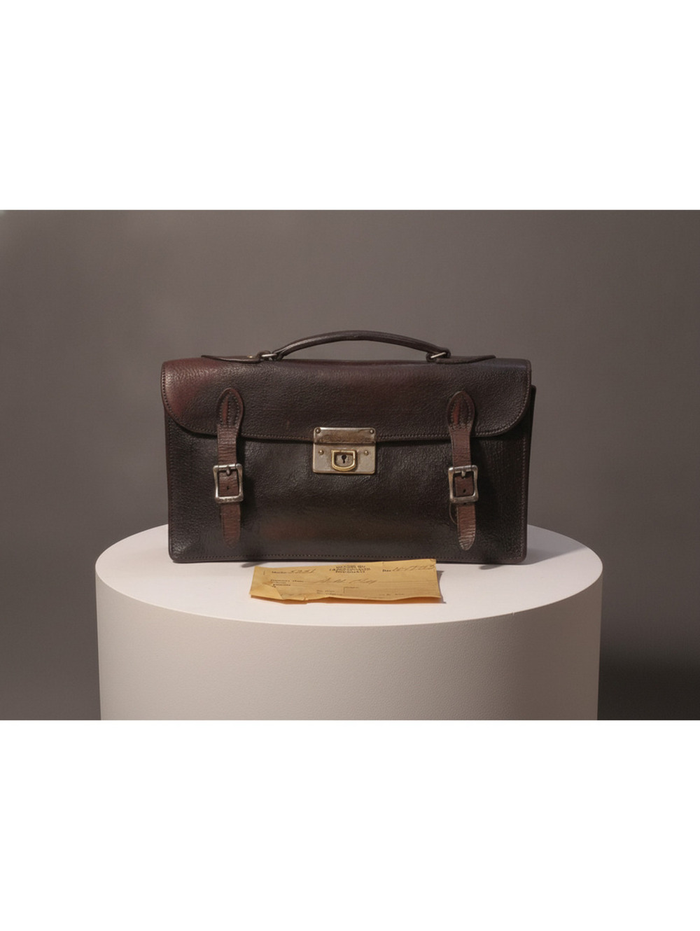 Vintage Antique Leather Briefcase Doctor Bag Luggage Brass Lock 1953 Provenance